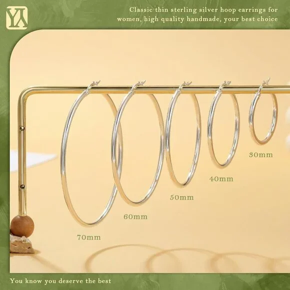 Sterling Silver Hoop Earrings 60mm Hypoallergenic Waterpoof Lightweight - Picture 6 of 7